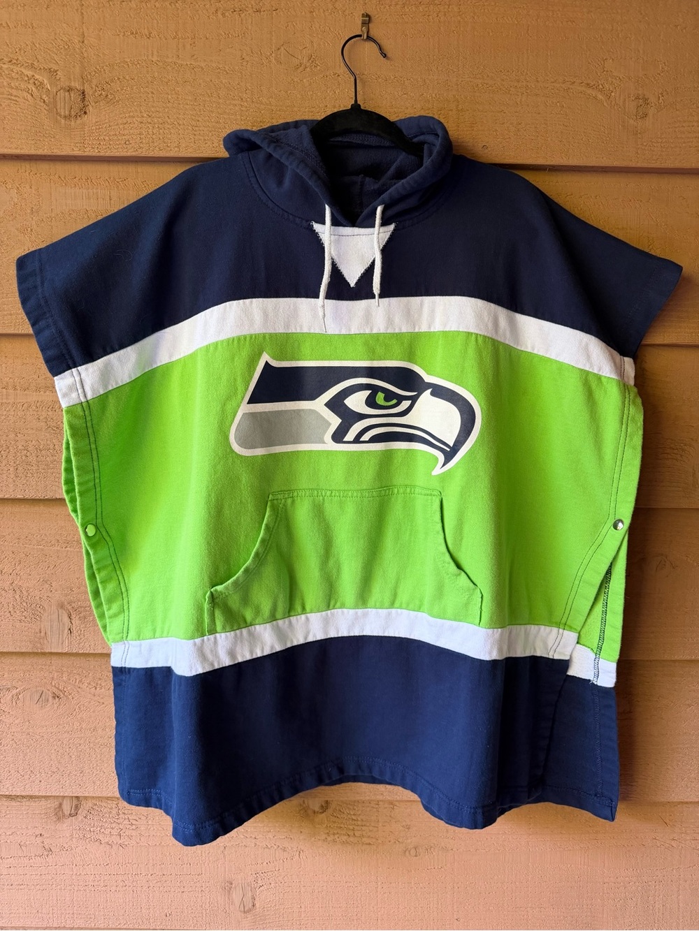 NFL Seattle Seahawks Kids Pullover Hoodie Poncho - Navy, Lime Green & White